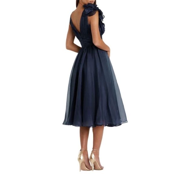 Mac Duggal 49494 Blue Sleeveless Chiffon A-Line Tea Length Cocktail Dress  Sz 6 - Picture 3 of 5